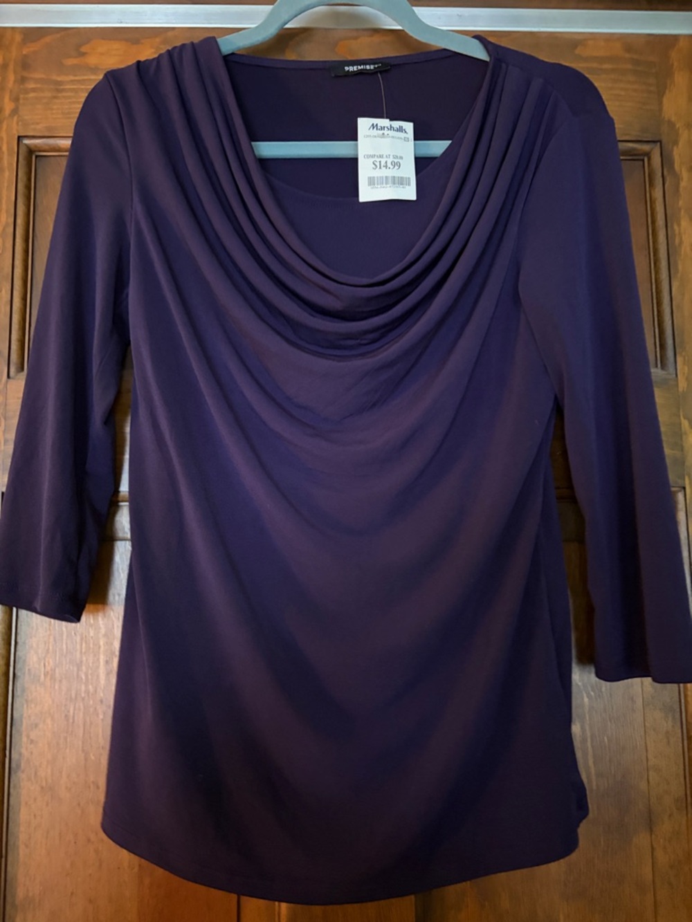 Premise Draped Cowl Neck Long Sleeve Top - Plum Purple